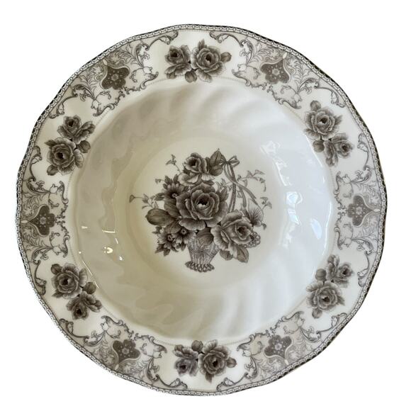 PALATE & PLATE Victorian BROWN Rose Floral Porcelain 8.5" Soup Bowl Set of 4 NEW - Picture 8 of 12